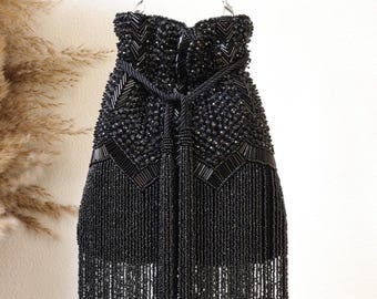 Black Long Fringes Potli Bag | Beaded Drawstring Pouch | Black Statement Purse | Indian Handcrafted Gift