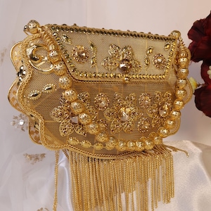 Goudkleurige metalen clutch | Portemonnee in vintage-stijl | Vintage tas | Handgemaakte Indiase tas | Etnische clutch | Gouden metallic portemonnee