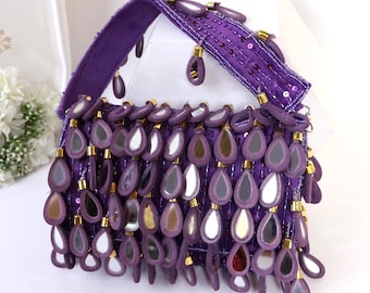 Purple Mirror Beaded Bag | Indian Handcrafted Flap Bag | Bolsa De Espejo | Boho Statement Purse
