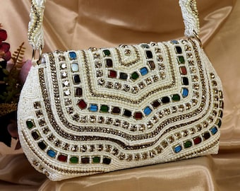 Gemstones Embellished Clutch Bag | Stone Studded Bridal Purse | Wedding Bag | Indian Handcrafted Bag | Gemstone Bag | Gift for Her
