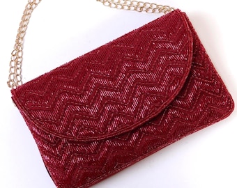 Red Beaded Clutch | Statement Clutch | Embellished Bridal Purse for Weddings | Indian Handcrafted Gift for Her