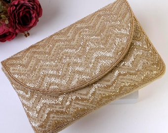 Beige Beaded Clutch | Statement Clutch | Embellished Bridal Purse for Weddings | Indian Handcrafted Gift for Her