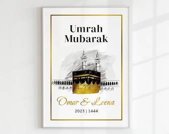 Personalized Umrah Mubarak Print, Customize with Names, Umrah Gifts, Holy Kaaba, Gifts for Muslim, Download & Print