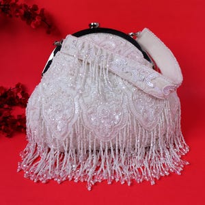 Weiße bestickte Handtasche | Perle Perlen Braut Clutch | Indische Handgefertigte Hochzeit Geldbörse Geschenk
