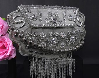 Silver Metal Clutch Bag | Vintage Style Purse | Vintage Bag | Indian Handcrafted Bag | Ethnic Clutch | Silver Metallic Purse | Silver Purse