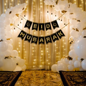 Eid Mubarak Banner Eid Mubarak Banner Bunting With Gold Letters Eid