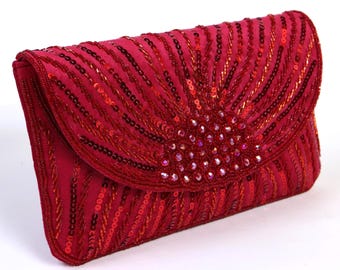 Red Sequin Embroidered Clutch | Statement Clutch | Embellished Bridal Purse for Weddings | Indian Handcrafted Gift for Her