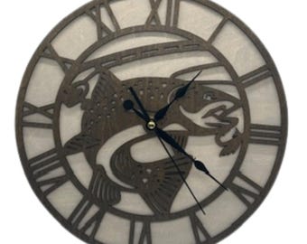 Custom Bass Fish Fishing Wall Clock Laser Cut Layered Wood Decor Gift