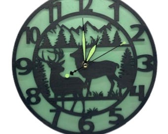 Custom Deer Bucks Hunting Wildlife Wall Clock Laser Cut Layered Wood Decor Gift