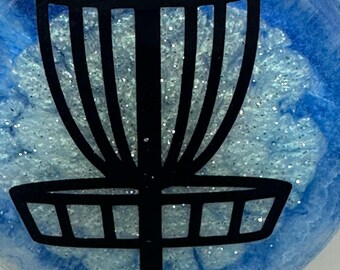 Disc Golf Mini Marker Custom Blue w/ Black Disc Basket Epoxy Resin One Of A Kind Mini