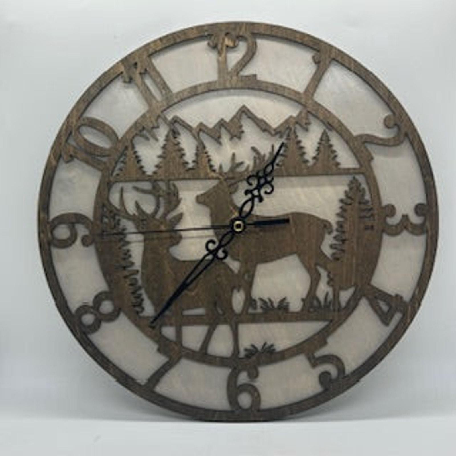 Custom BUCK DEERS Hunting Wall Clock Laser Cut Layered Wood Decor Gift ...