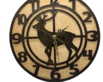 Custom Buck Deer Elk Hunting Wall Clock Laser Cut Layered Wood Decor Gift