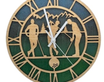 Custom GOLF GOLFING Wall Clock Laser Cut Layered Wood Decor Gift