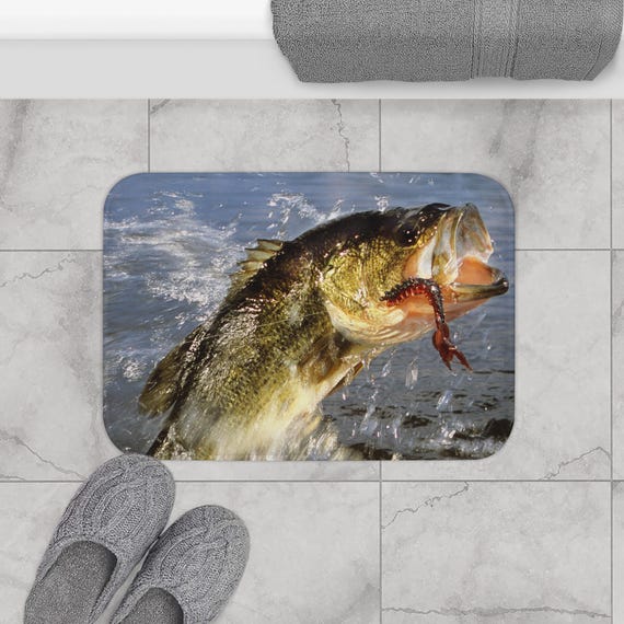 bass fish bathroom accessories Fishing Jumping Fish Lure Colorful Fisherman Bath Mat Gift Bathroom Decor
