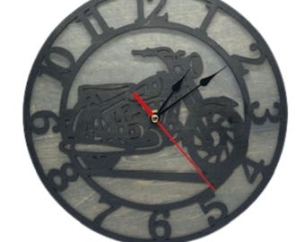 Custom MOTORCYCLE Wall Clock Laser Cut Layered Wood Decor Gift