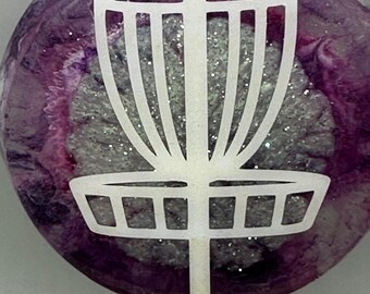 Disc Golf Mini Marker Custom Purple/Wht Basket Epoxy Resin One Of A Kind Mini