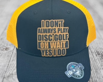 Disc Golf Leather Patch Hat Custom Trucker Hat Always Disc Golfing Blk/Org