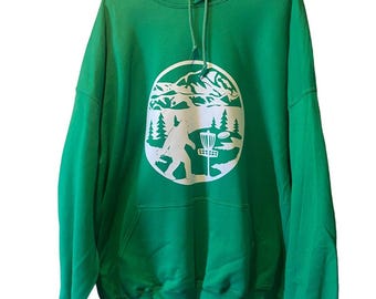 Disc Golf 3XL SASQUATCH Vinyl Logo Pullover Hoodie Sweatshirt Green