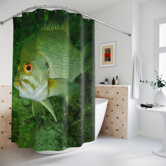 bass fish bathroom accessories Bass Fish Fishing Murky Waters Shower Curtain Fisherman Bathroom Decor Gift
