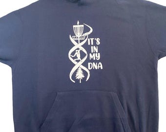 Disc Golf DNA Custom Vinyl Logo Pullover Hoodie Size L Sweatshirt Navy Blue
