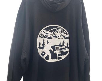 Disc Golf Pullover Hoodie M Dual Logo Double SASQUATCH Sweatshirt BLACK