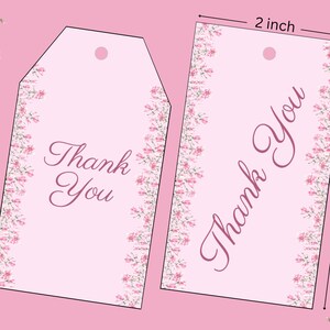 Roze bloemen bedankkaartje voor baby-, bruids- en huwelijksdouchebedankjes; Bewerkbaar afdrukbaar verjaardagsfeestje, voor je aankoop Sale-tag
