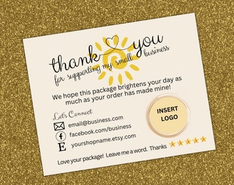 Editable Thank You Card Business Template, Customer Packaging Insert Note, Thank You For Supporting My Small Business Card, Printable Card.