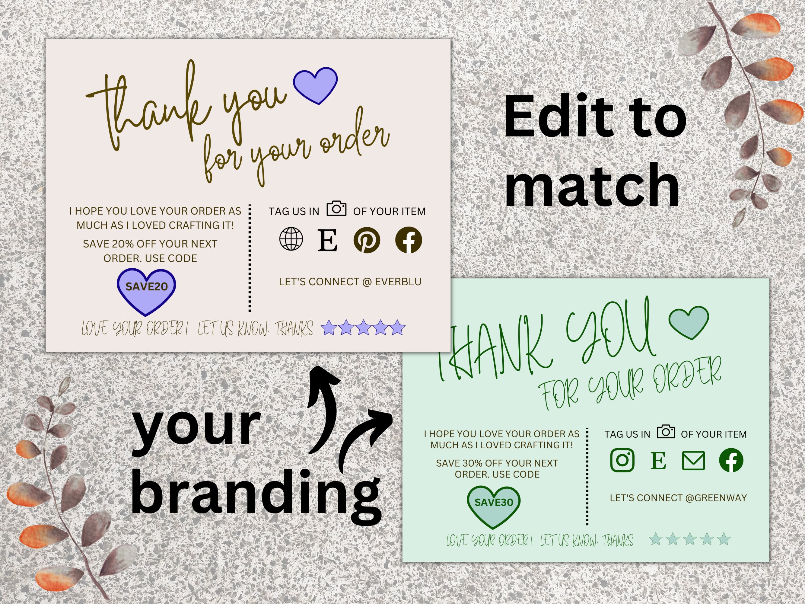 Editable Thank You Card, Etsy Small Business Thank You for Your Order ...