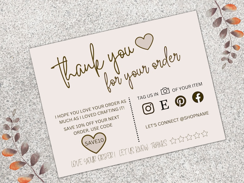 Editable Thank You Card, Etsy Small Business Thank You for Your Order ...