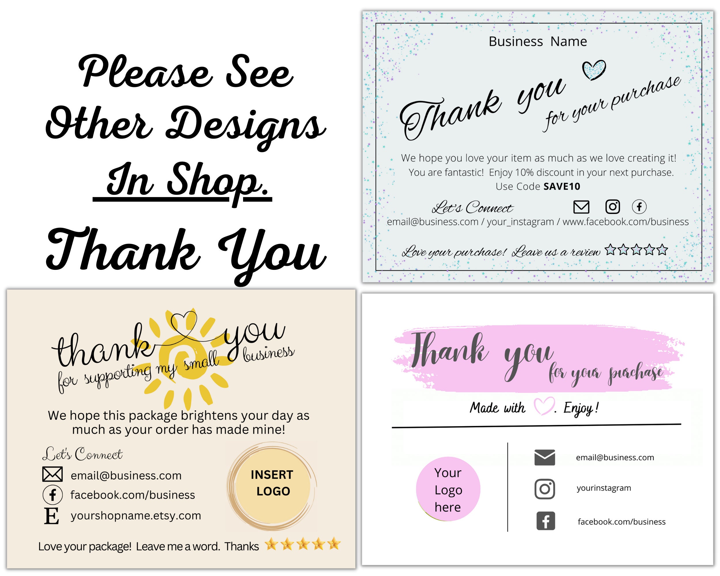 Editable Thank You Card, Etsy Small Business Thank You for Your Order ...
