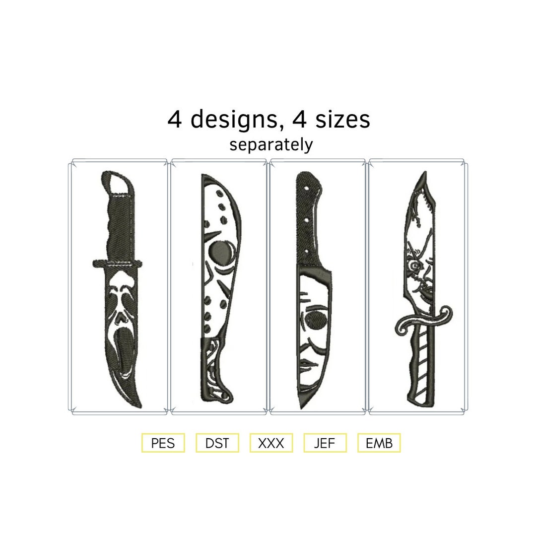 4 Individually Designs 4 Sizes Horror Knife Halloween Embroidery Design