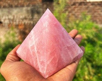 80MM Natural Pink Rose Quartz Pyramid stone Aura Healing Metaphysical Power Pyramid