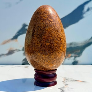 Calligraphy Stone Egg, Polished Natural Patterned Gemstone, Script-Like Stone Decor, Mineral Collector Gift