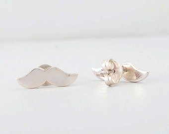 Moustache Stud Earrings, Silver Moustache Ear Posts