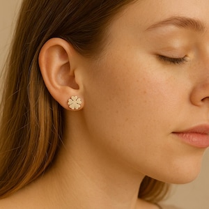 Lucky Four Leaf Clover Stud Earrings, Dainty Sterling Silver Gift for Women
