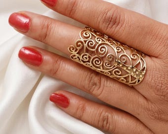 Anel de filigrana dourada para artrite, faixa boho ajustável.
