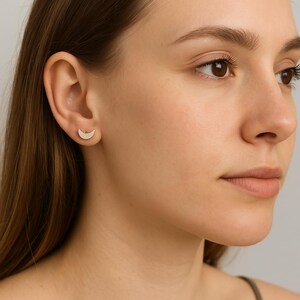 Minimalist Moon Stud Earrings, Sterling Silver Crescent Earrings, Dainty Celestial Jewelry