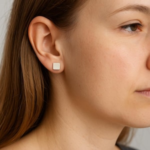 Minimalist Sterling Silver Square Stud Earrings: Geometric Jewelry