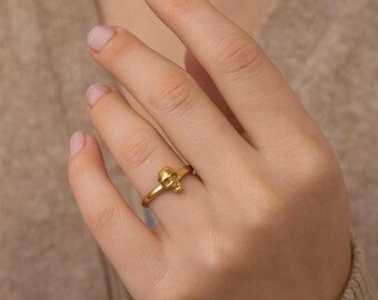 Dainty Gold Skull Ring - Minimalist Skeleton Jewelry - Gothic Statement Band, Edgy Gift for Her