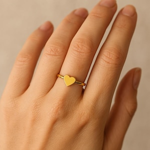 Gold Heart Ring – Minimalist Dainty Band for Women, Cute Love Jewelry
