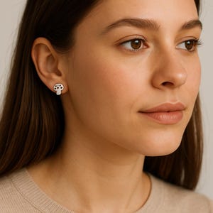 Sterling Silver Mushroom Stud Earrings, Cute Toadstool Earrings for Nature Lovers