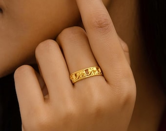 Anillo de elefante de plata de ley, chapado en oro de 18 quilates, apilable, joyería animal.