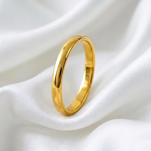 Gold Wedding Band, Simple 2mm Dainty Ring, Minimalist Stackable Gold Ring, Classic Plain Dome Band, Solid Gold Jewelry,