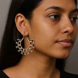 Tribal Brass Hoop Earrings – Ethnic Handmade Festival Jewelry for Women