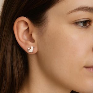Sterling Silver Cat Stud Earrings: Minimalist Pet Jewelry Gift