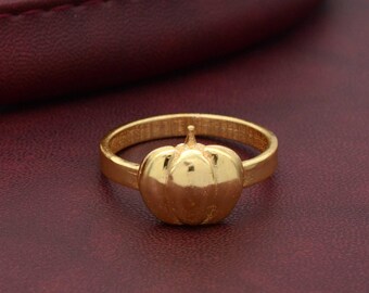 Anel de Abóbora Dourado, Aliança Delicada com Design Outonal, Joia Fina para o Halloween, Presente de Ação de Graças