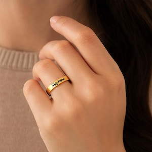 Custom Name Engraved Ring – Personalized Brass Band for Couples & Gifts