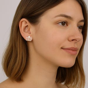 Crown Stud Earrings, Sterling Silver Royal Crown Studs, Dainty Princess Earrings, Cute Everyday Jewelry Gift for Her