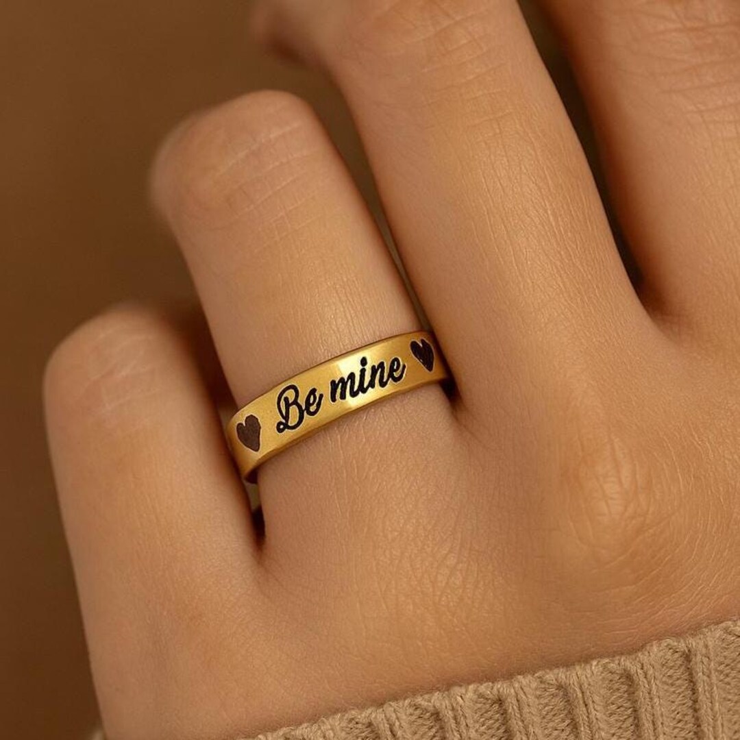 Be Mine Engraved Ring – Romantic Brass Band With Heart Design for ...