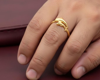 Anel de Golfinho Dourado, Anel de Golfinhos, Anel Banhado a Ouro, Anel de Animal, Anel com Três Golfinhos, Anel do Oceano, Anel do Mar, Aliança de Golfinhos, Anel em Ouro Vermeil